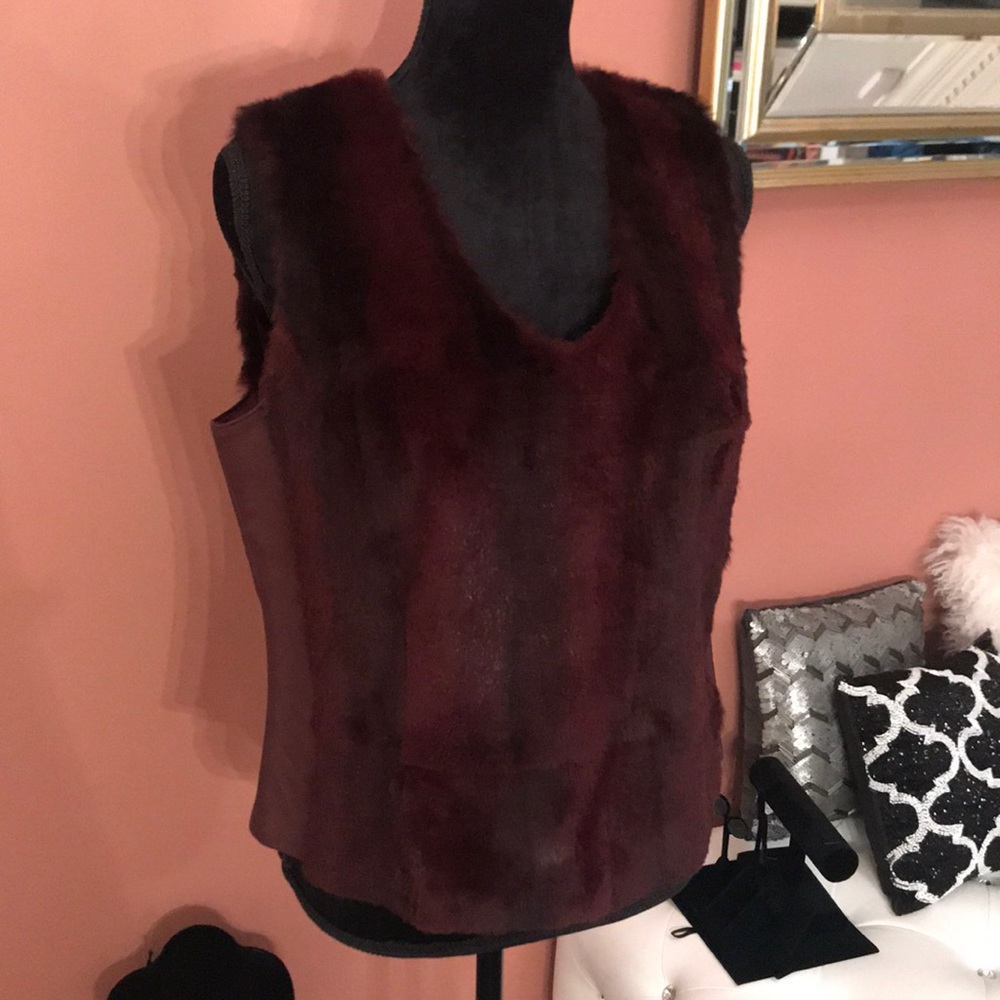 Genuine rabbit fur and leather vest
